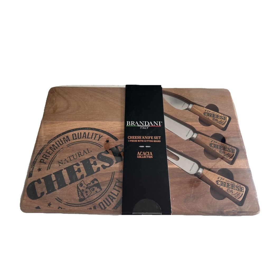 Brandani Italy Cheese Board Knife Set Acacia Wood Cutting Board Collection - NWT